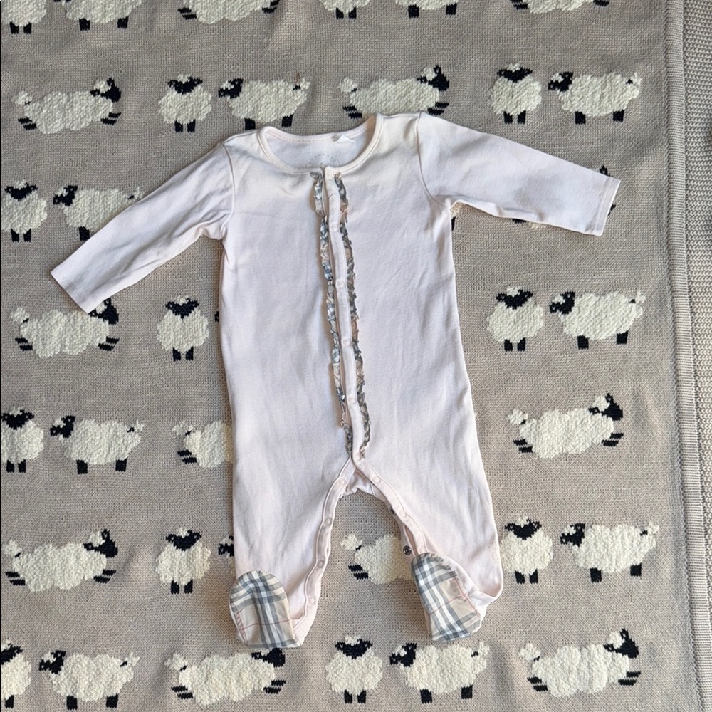 Burberry Pink and Gray Footies One Piece Long Sleeves